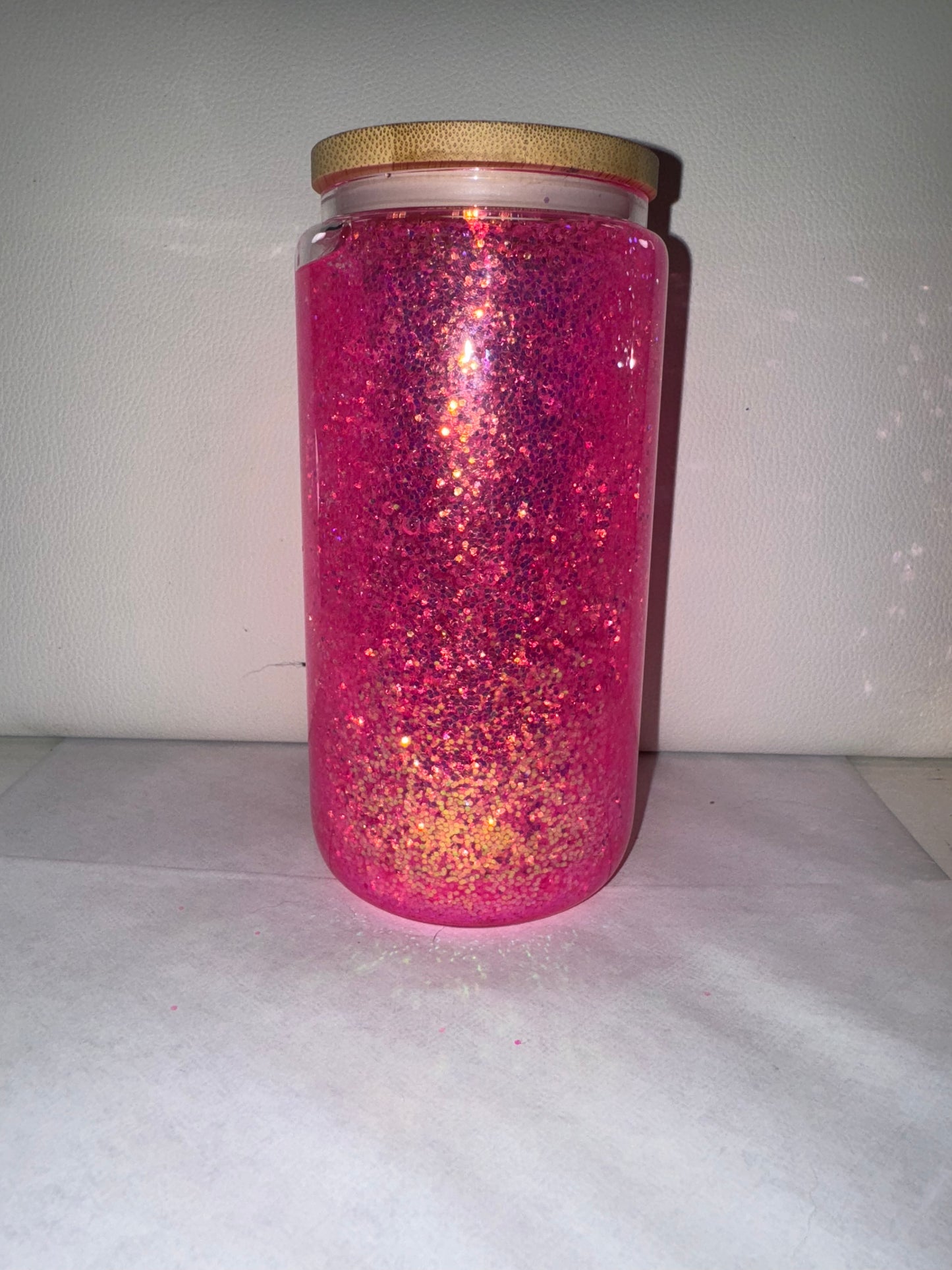 16oz Hot Pink glass glitter cup