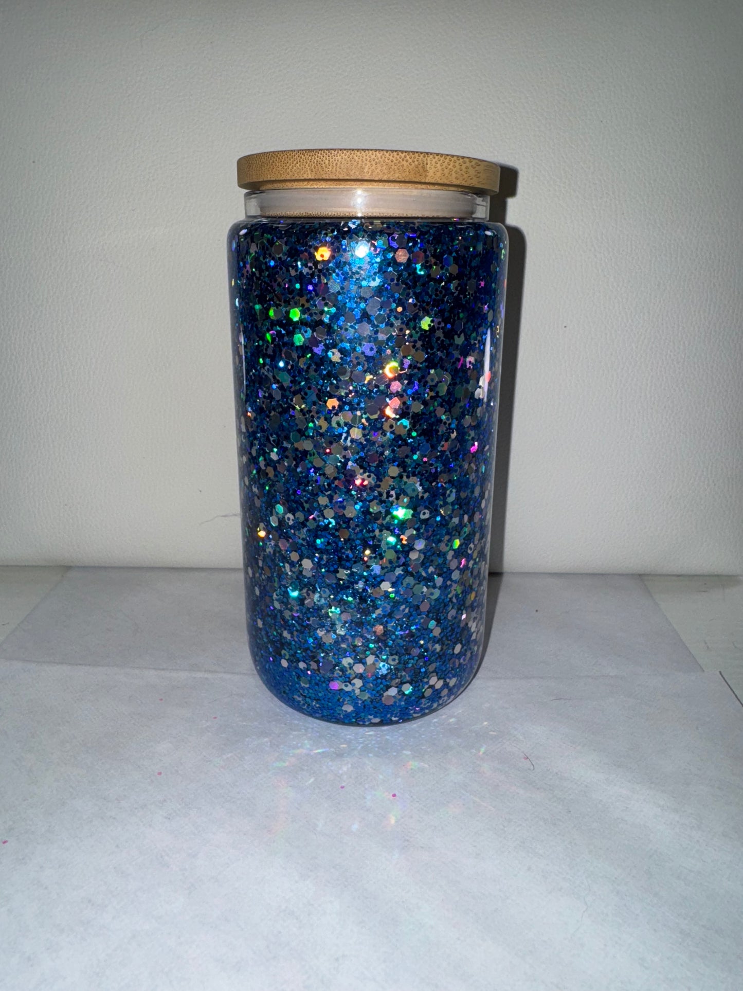 16oz Blue glass glitter