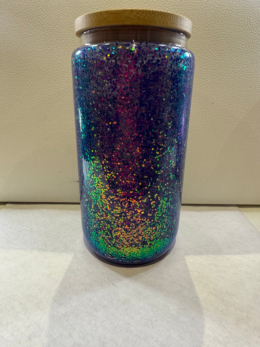 16oz Purple, Blue and Silver glass glitter cup