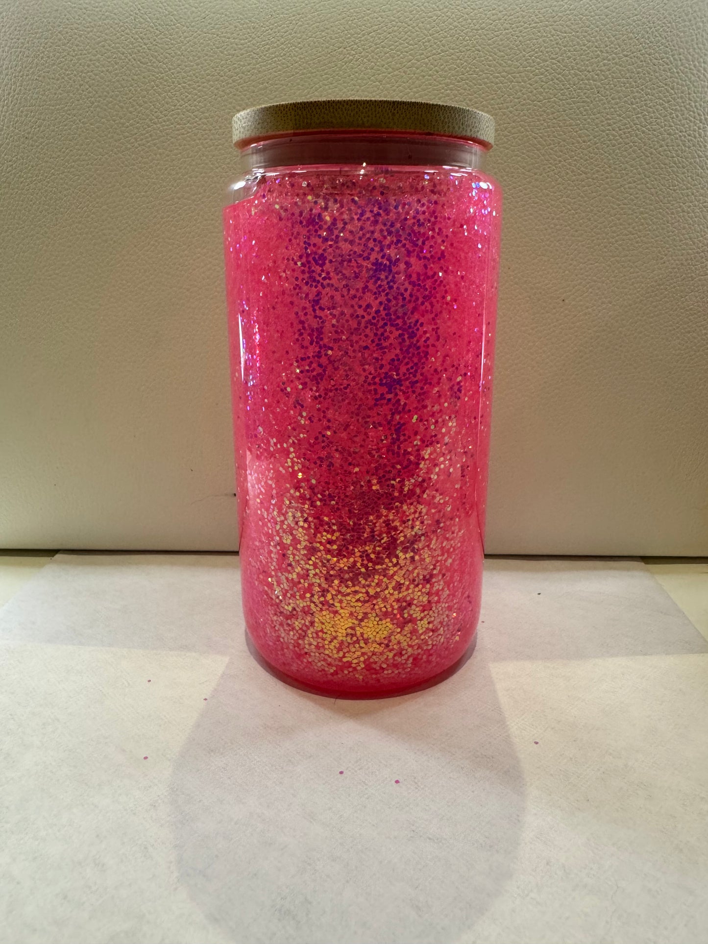 16oz Hot Pink glass glitter cup