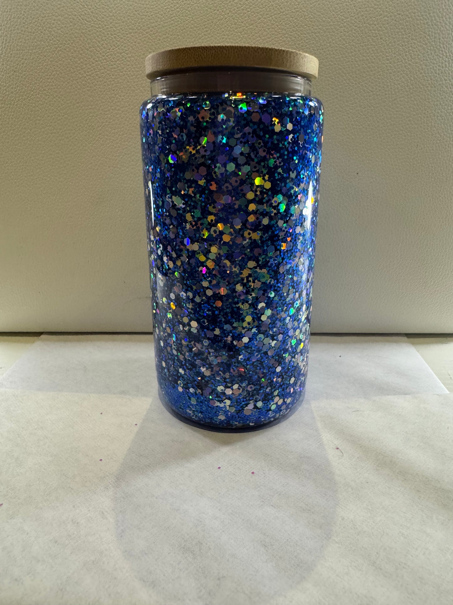 16oz Blue glass glitter