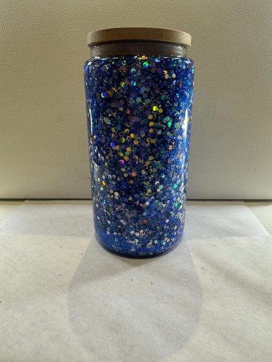 16oz Blue glass glitter
